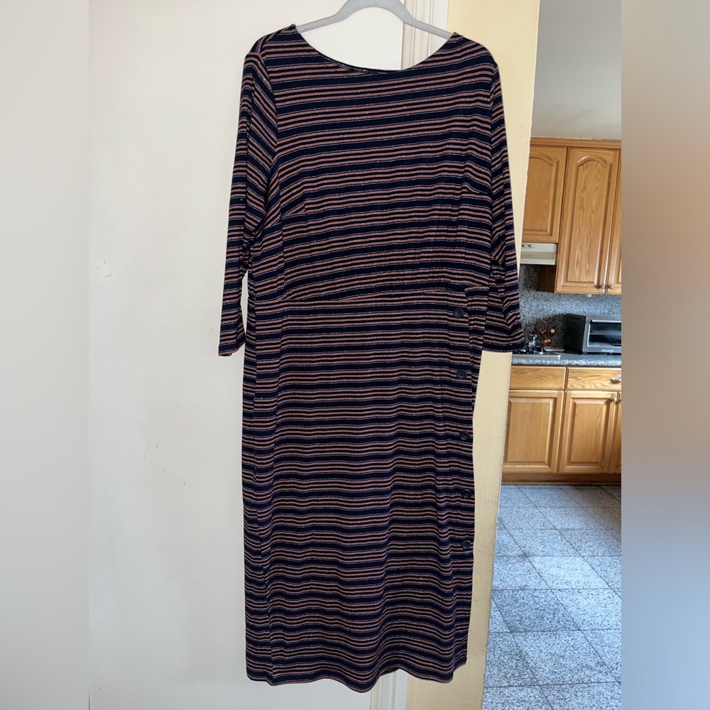 Lane Bryant Womens Blue Orange Midi Dress Striped Ribbed  Button Down size 18/20